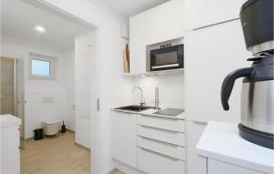 レンブルッフにあるCozy Apartment In Lembruchdümmer Seeの白いキャビネットと電子レンジを備えたキッチン