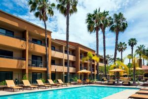 um hotel com piscina e palmeiras em Courtyard Los Angeles Torrance/Palos Verdes em Torrance