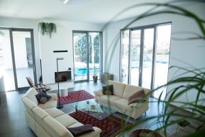 - un salon avec deux canapés et une télévision dans l'établissement Villa Lavanda in Kriz Sezana with private swimpool, à Sežana
