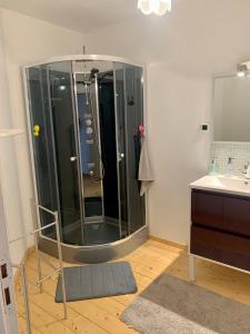 的住宿－Les Gîtes du Manoir de Keryvon，带淋浴和盥洗盆的浴室