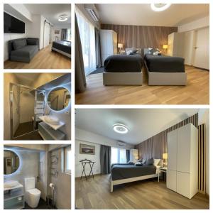 a collage of four pictures of a bedroom at Anna's garden in Torrevieja