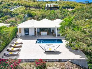 Villa les Yuccas, private pool, 5 min from Grand Case في سانت مارتن: اطلالة جوية على منزل مع مسبح