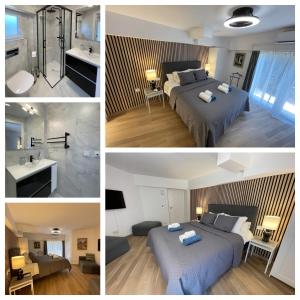 a collage of four pictures of a hotel room at Anna's garden in Torrevieja