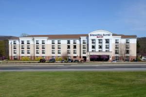 um grande edifício branco com um sinal na lateral de uma estrada em SpringHill Suites by Marriott Lynchburg Airport/University Area em Lynchburg