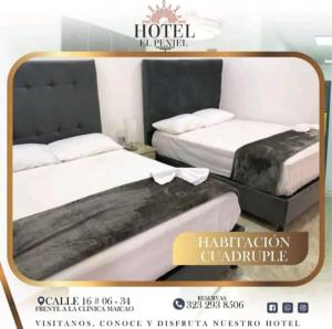 a poster of two beds in a hotel room at Hotel El Peniel in Maicao +3 photos
