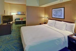 a hotel room with a large bed and a television at SpringHill Suites by Marriott Dallas DFW Airport East Las Colinas Irving in Irving