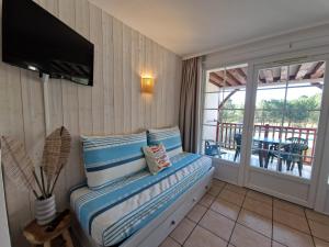 Μια τηλεόραση ή/και κέντρο ψυχαγωγίας στο Appartements au coeur du golf, proche du lac et vélodyssée