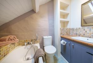 łazienka z toaletą i umywalką w obiekcie Brynarth Country Cottages w Aberystwyth +72 zdjęcia
