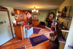 a living room with a couch and a fireplace at Villa Sorriso in Ponte di Legno