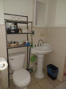een badkamer met een toilet en een wastafel bij The Heiress Hubb in Brooklyn