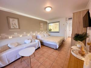 Televiisor ja/või meelelahutuskeskus majutusasutuses Curaçao 13 studio vue mer proche plage dans Complexe type Village Vacances