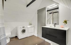 a bathroom with a washing machine and a sink at Beautiful Home In Herning With Kitchen in Herning