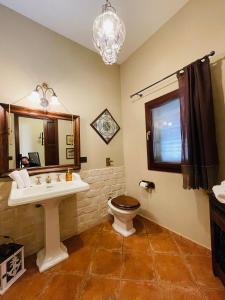 La salle de bains est pourvue d'un lavabo, de toilettes et d'un miroir. dans l'établissement Villa Inserra Deluxe, à Palerme