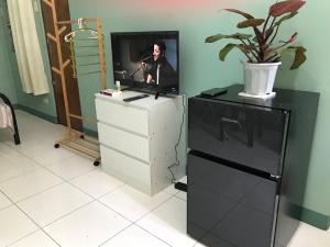 Habitación con TV y tocador con planta en GGGO RESIDENCES, Studio 103, pet friendly en Sorsogon