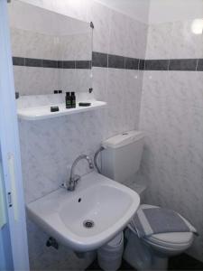 a bathroom with a white sink and a toilet at Hotel Theoxenia in Argos