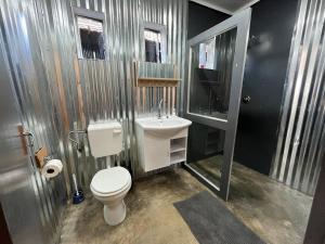 a small bathroom with a toilet and a sink at Firefly Budget Friendly Guest House in Kempton Park
