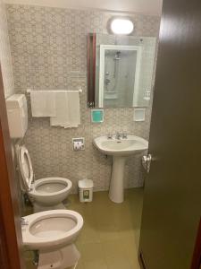 La salle de bains est pourvue de toilettes et d'un lavabo. dans l'établissement Hotel Gli Ulivi, à Soverato Marina