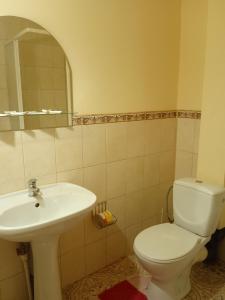 a bathroom with a white toilet and a sink at ЕДЕЛЬВЕЙС in Snyatyn