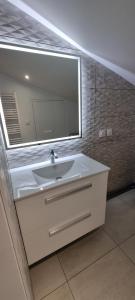 a bathroom with a white sink and a mirror at L'Appart Oytier Saint Oblas+Parking gratuit in Oytier-Saint-Oblas +7 photos