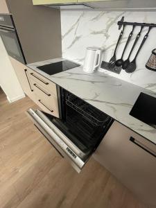 Køkken eller tekøkken på MB Livinga apartamentai Ventos g