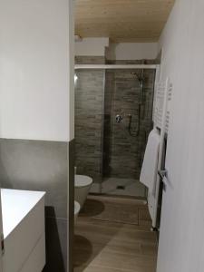 e bagno con doccia, servizi igienici e lavandino. di SABOTINO APARTMENT a Civitanova Marche