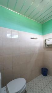 een badkamer met een wit toilet en een groen plafond bij Aloha Guest House Nias in Hilibotodane