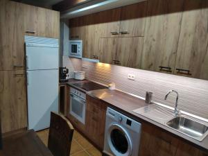a kitchen with a washing machine and a sink at Ca de Callet - planta baixa in Taüll