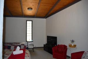 een woonkamer met een bank en een televisie bij Colonial Motel in Omeo