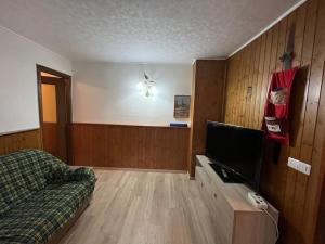 a living room with a couch and a flat screen tv at Grazioso Bilocale in Val Vigezzo in Craveggia