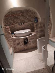 ein Steinbad mit einem Waschbecken und einem WC in der Unterkunft Corte delle Oche in Semproniano