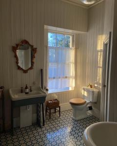 a bathroom with a sink and a toilet and a window at Ashville Georgian House in Killinchy