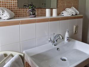 a bathroom with a white sink and a mirror at Wohnung in der Naehe der Ostseekueste in Gerdshagen +32 photos