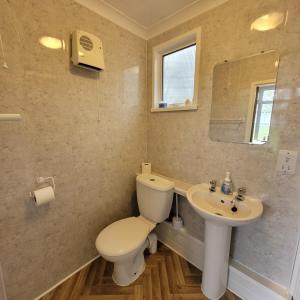 a bathroom with a toilet and a sink at Stonesthrow in Stalham