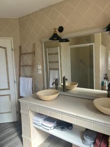 Un baño con dos lavabos y un espejo grande. en La Palmeraie, en Saint-Père 10 fotos más