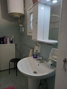 a bathroom with a sink and a mirror and a toilet at Nasos's Country House in Porto Rafti