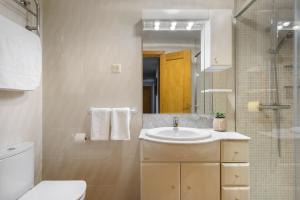 福米加尔Montesqui Formigal, exclusivo ático con vistas a pistas, guardaesquis y garaje的一间带水槽、卫生间和镜子的浴室 更多17张照片