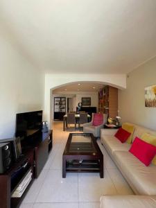 uma sala de estar com um sofá e uma televisão em Provencal house, sea side, private parking em Nice