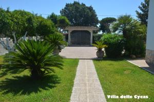 un jardín con puerta y césped con palmeras en Circeo - Case vacanza, en San Felice Circeo
