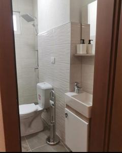 a small bathroom with a toilet and a sink at Rooms Ideal in Struga