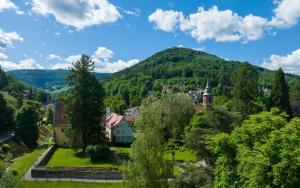 バート・ヘレンアルプにあるAm Klosterviertelの山のある渓谷の小さな町
