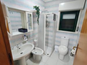 een badkamer met een wastafel, een toilet en een douche bij Dolce Casa Taormina in Taormina