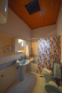 een badkamer met een wastafel, een toilet en een douche bij Giannis and Fridas Garden in Sidari
