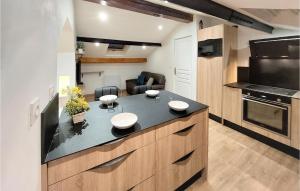 eine Küche mit einer großen Arbeitsplatte in einem Zimmer in der Unterkunft Stunning Apartment In Saint-tienne With Kitchen in Saint-Étienne