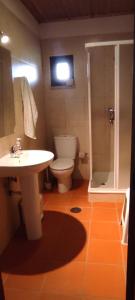 a bathroom with a toilet and a sink and a shower at Casa de Campo - Casa da Ribeira in Serapicos