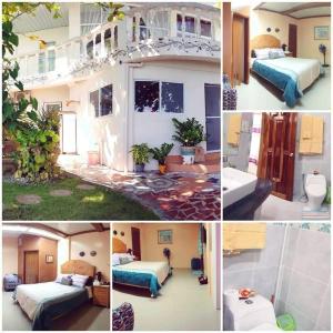 un collage de fotos de una habitación de hotel con camas en CHUE&LARRY'S BEACHSIDE HOMESTAY, en Libagon