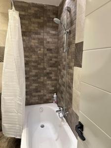 a bathroom with a shower and a white tub at Villa 267 Residence in Cairo +17 photos