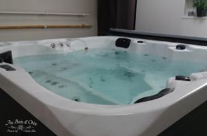 bañera blanca de agua azul en AU BOIS D'ORÉE, en Liré