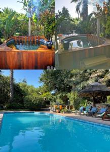 a collage of photos with a pool and an umbrella at Santika Getaway Cottage Stellenbosch in Stellenbosch