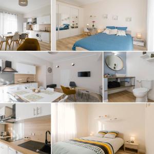 a collage of photos of a bedroom and a living room at Flat Saint Charles in Marseille