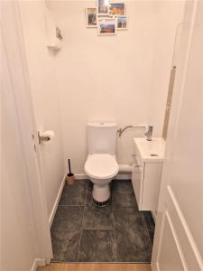 a white bathroom with a toilet and a sink at Bel Appartement Hypercentre in Tours